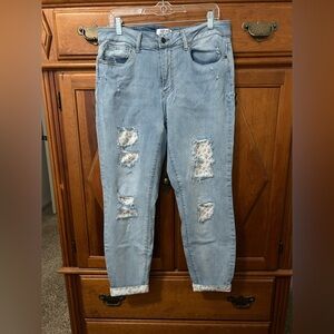 Judy Blue Light Blue Floral Patch Distressed Jeans